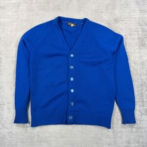 Sears Sweater Mens Large Royal Blue Vintage 1970s Acrylic Knit Cardigain Grandpa